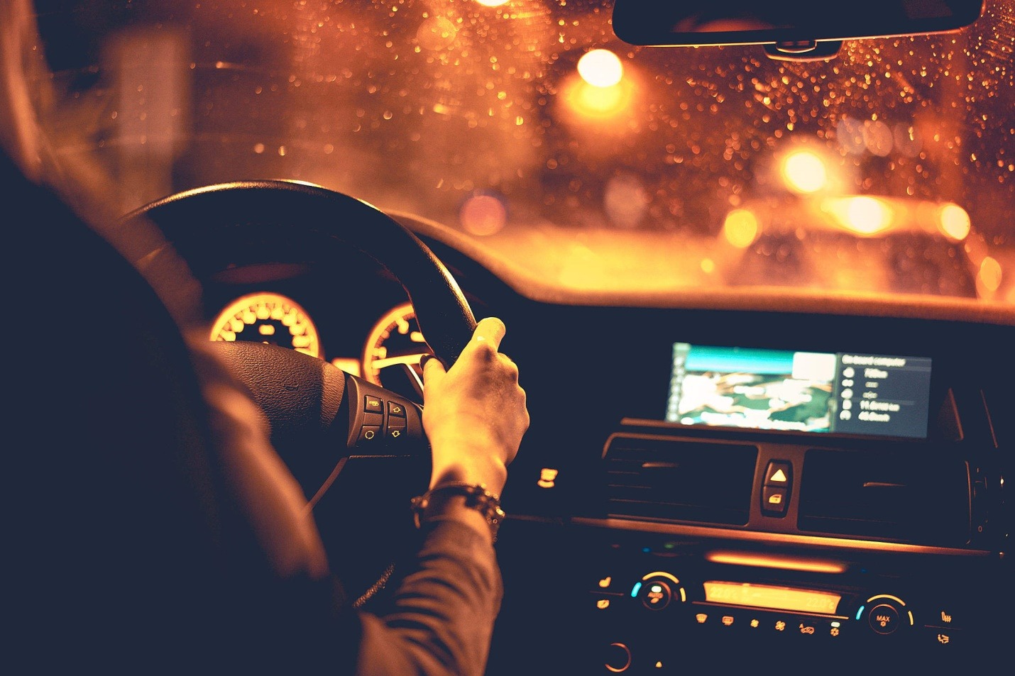 woman driving at night