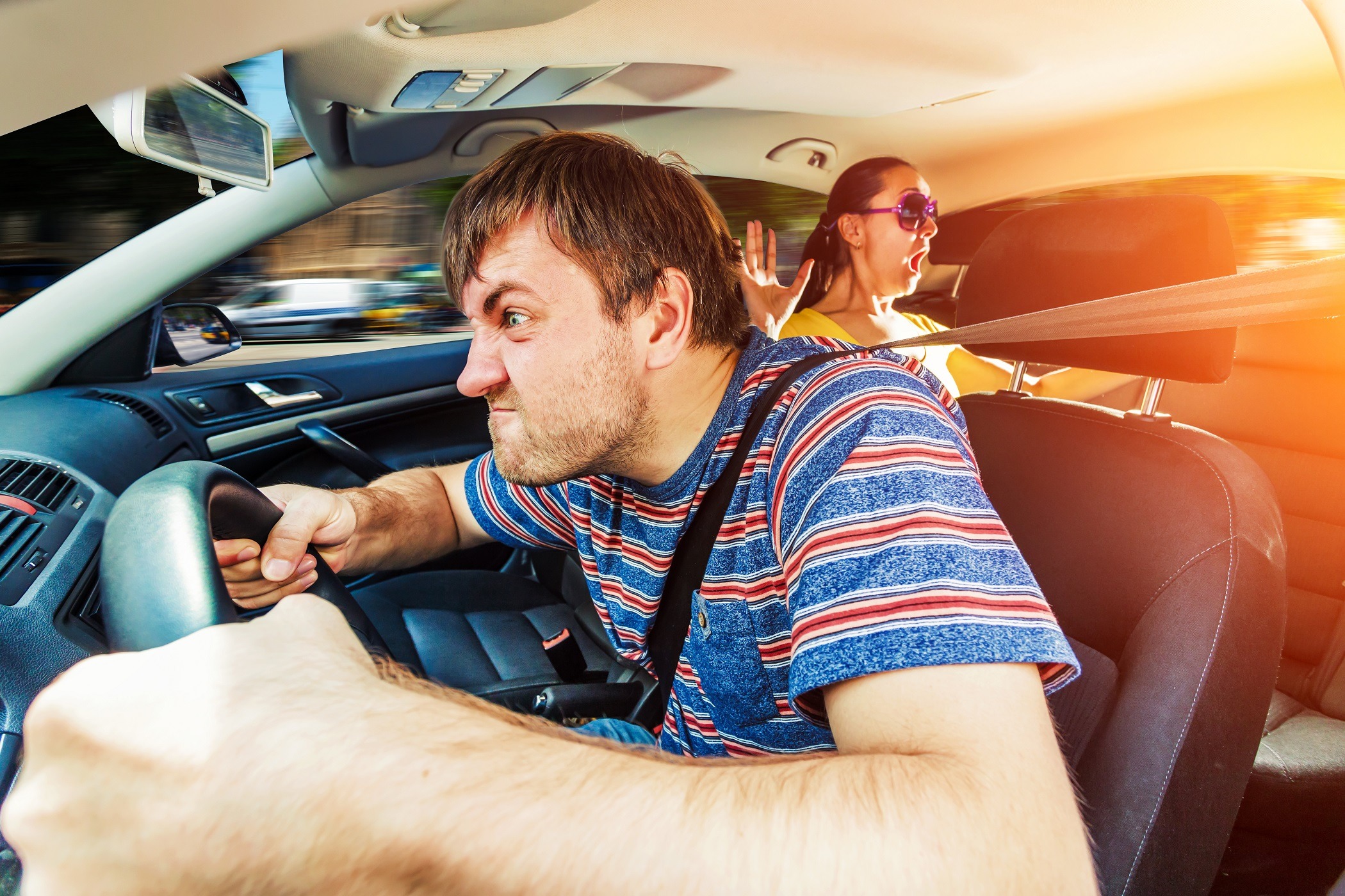 angry man driving the car