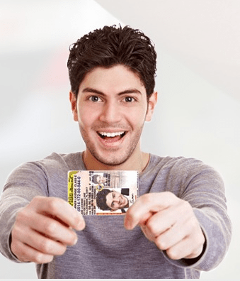 young man showing his driver license