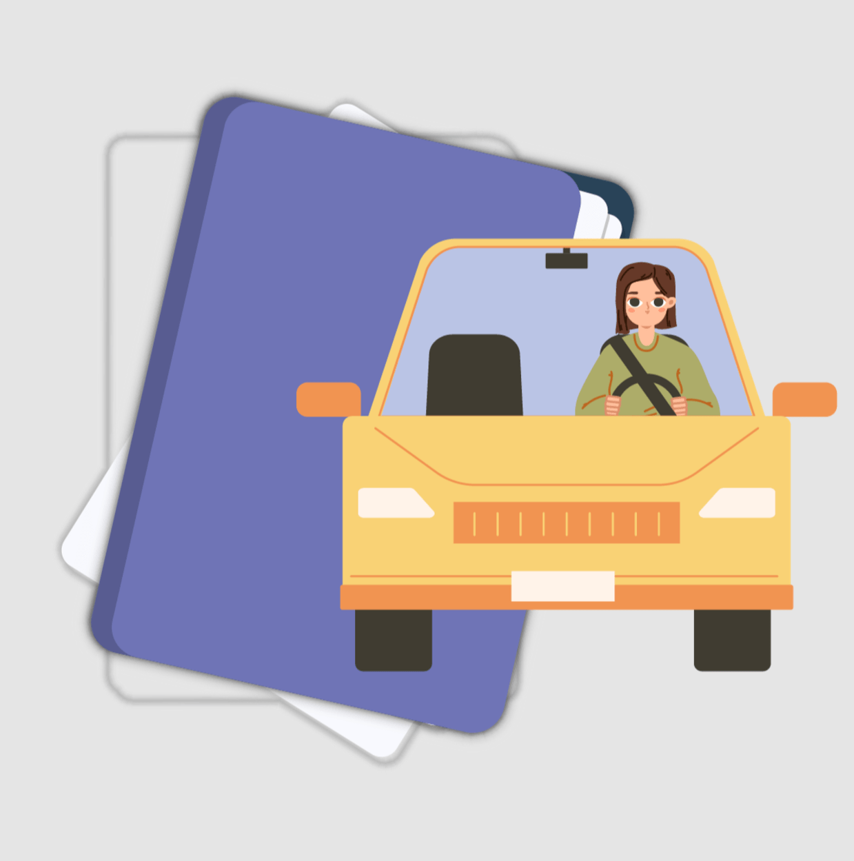 Simple illustration of a young woman driving a car.